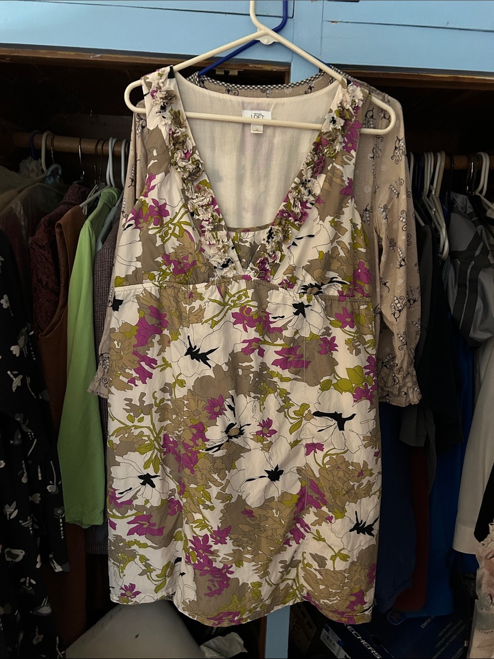 Gorgeous Floral Summer Dress in Ivory Olive & Fuschia